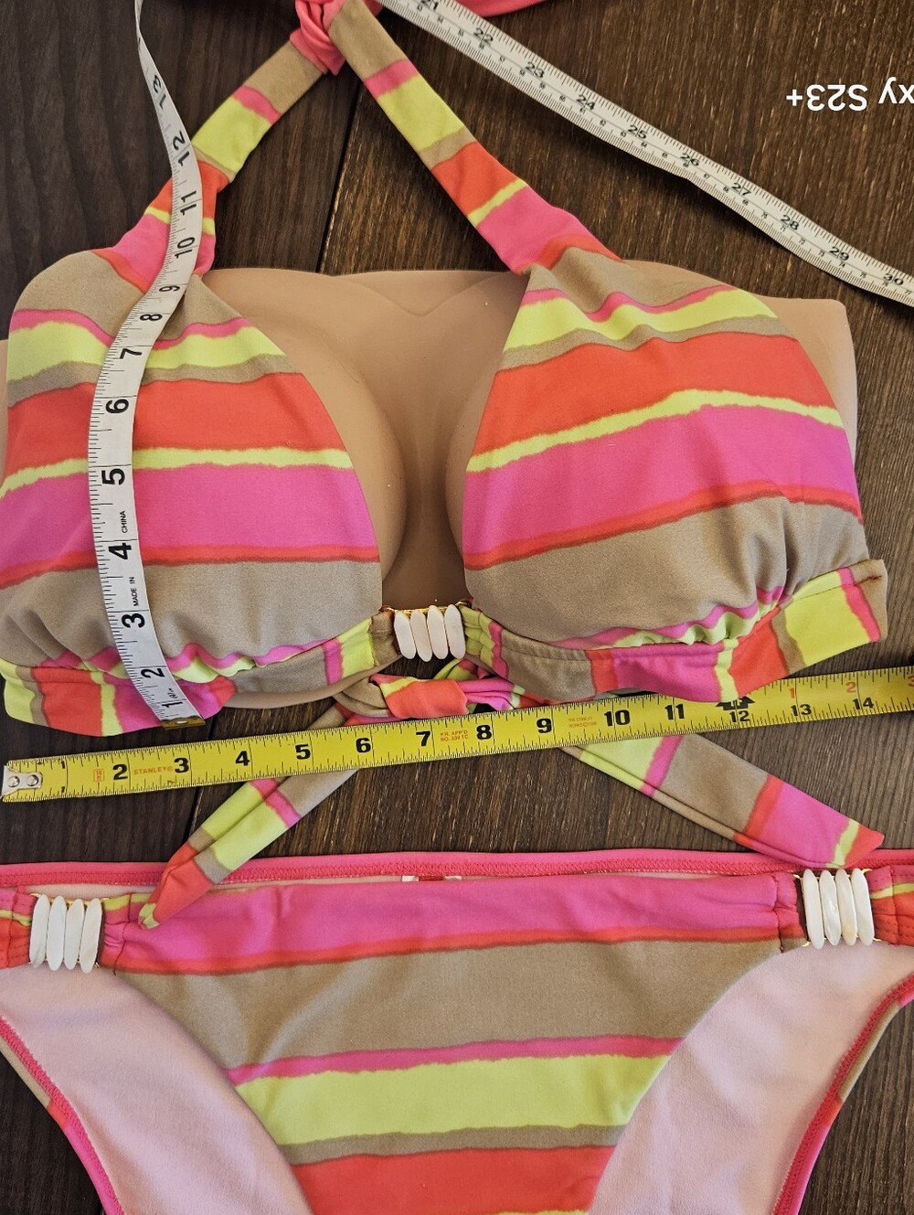 Gossip Collection 2010 Bikini Womens Sz L Neon Stripe Shell Hardware Resort Swim - Picture 14 of 16